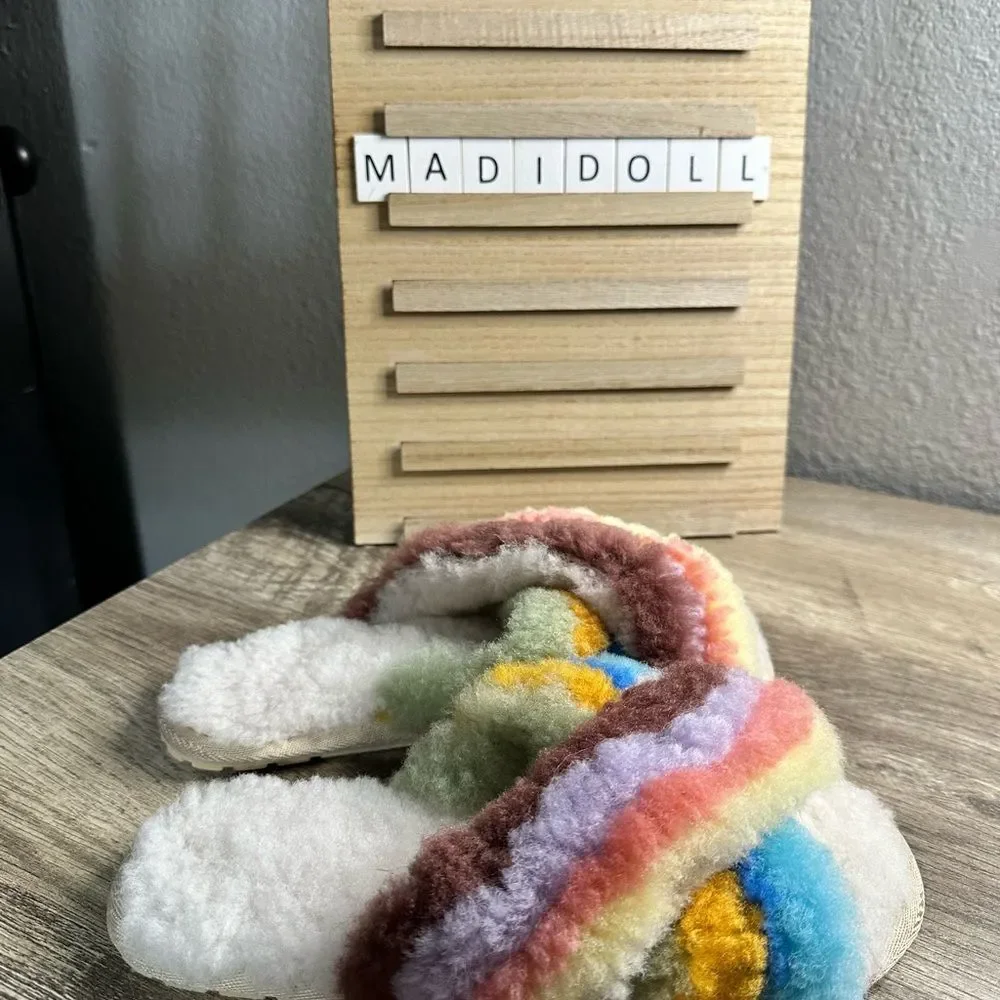 Emu Australia Kid’s 4 Sheepskin Rainbow Colored Slides